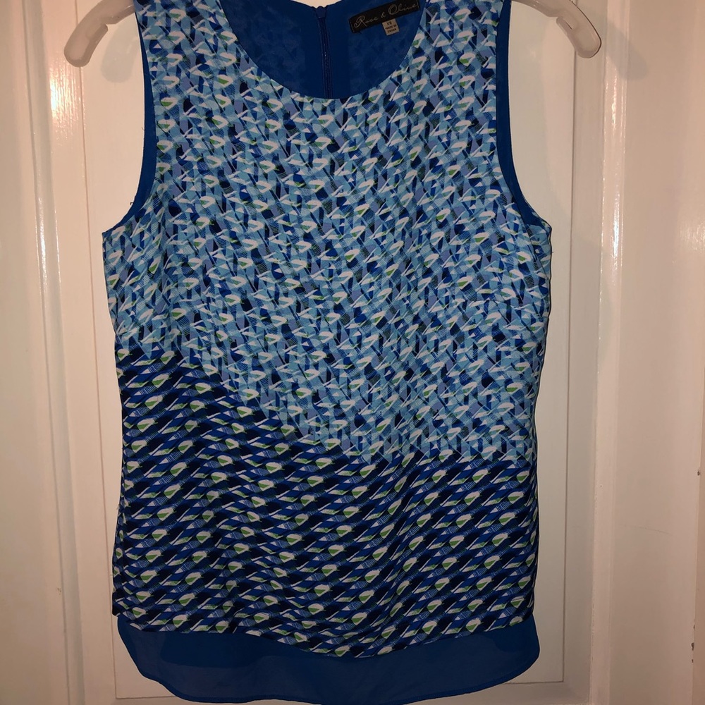 Blue, White, and Green Flowy Tank Top